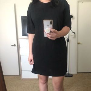Boohoo Black Ribbed Mid Length Dress